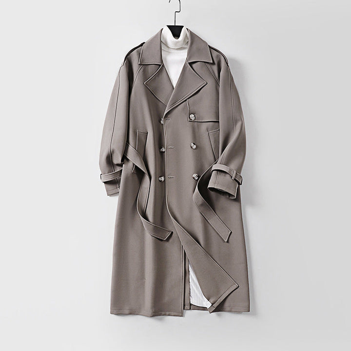 Women Double-Breasted Oversized Trench Coat with Wide Shawl Collar and Belt