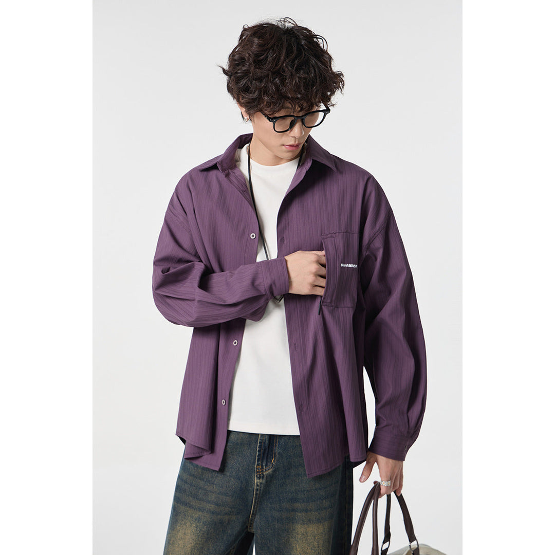 Unisex Oversize Shirt Jacket with structured ribbed look and patch breast pocket