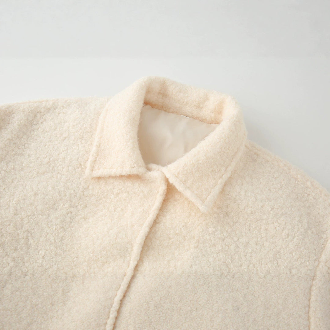 Ladies Teddy Boxy Jacket with Shirt Collar, Insert Pockets and Elastic Hem