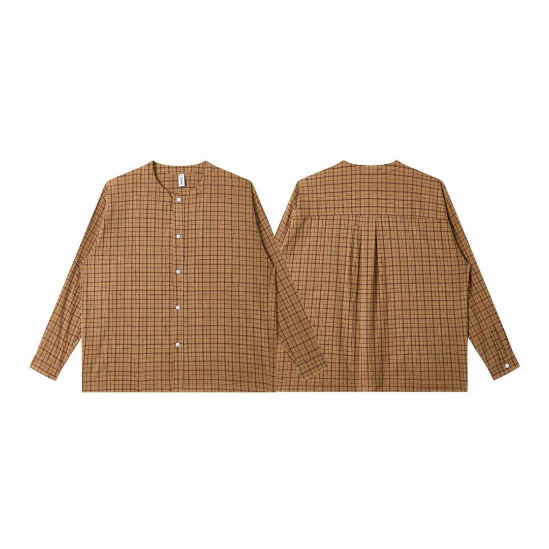 Ladies Oversize Shirt Jacket with Round Collar, Full Button Placket and Checkered Structured Fabric