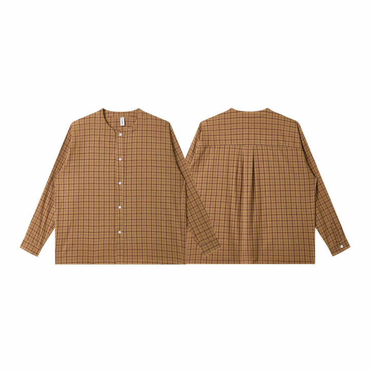 Ladies Oversize Shirt Jacket with Round Collar, Full Button Placket and Checkered Structured Fabric