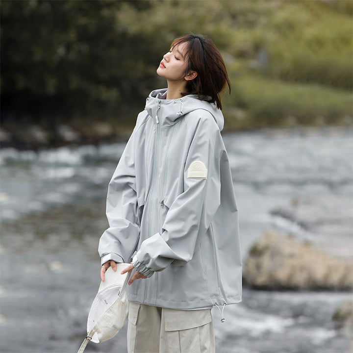 Women Lightweight Water-Repellent Oversized Functional Outdoor Jacket with Hood