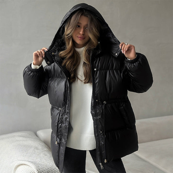 Women Longer padded parka with hood, drawstring waist and oversized silhouette