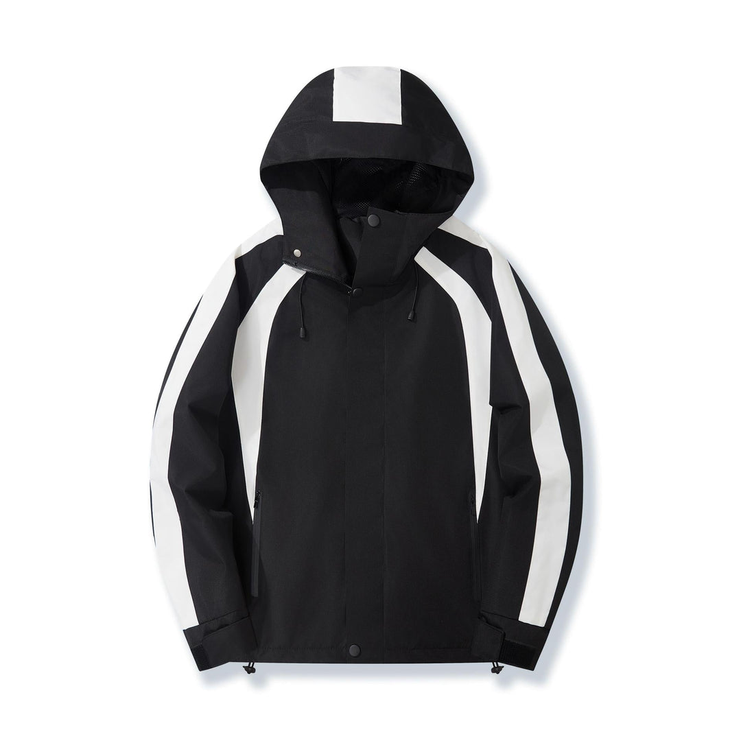 Women Lightweight Hooded Rain Jacket with Contrast Stripes and Mesh Lining