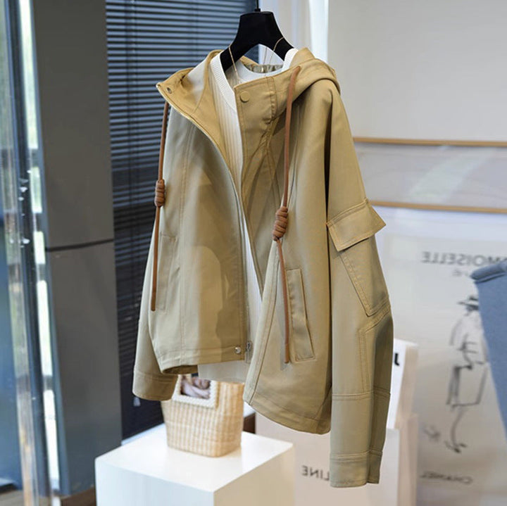 Women Oversize Utility Jacket with Hood, Drawstring and Patch Pockets