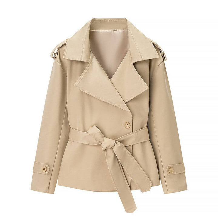 Women Tailored Short Trench Coat with Tie Belt and Epaulettes