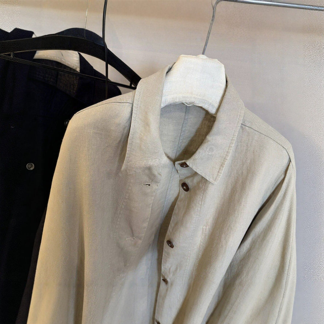 Women Longline Oversize Shirt Jacket in Linen Look