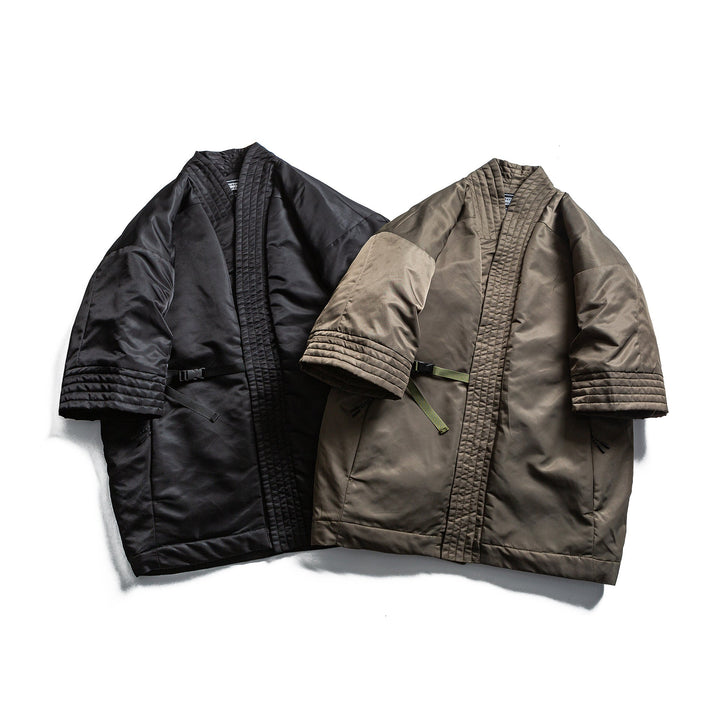 Unisex Padded Kimono Jacket with Short Sleeves and Waist Belt