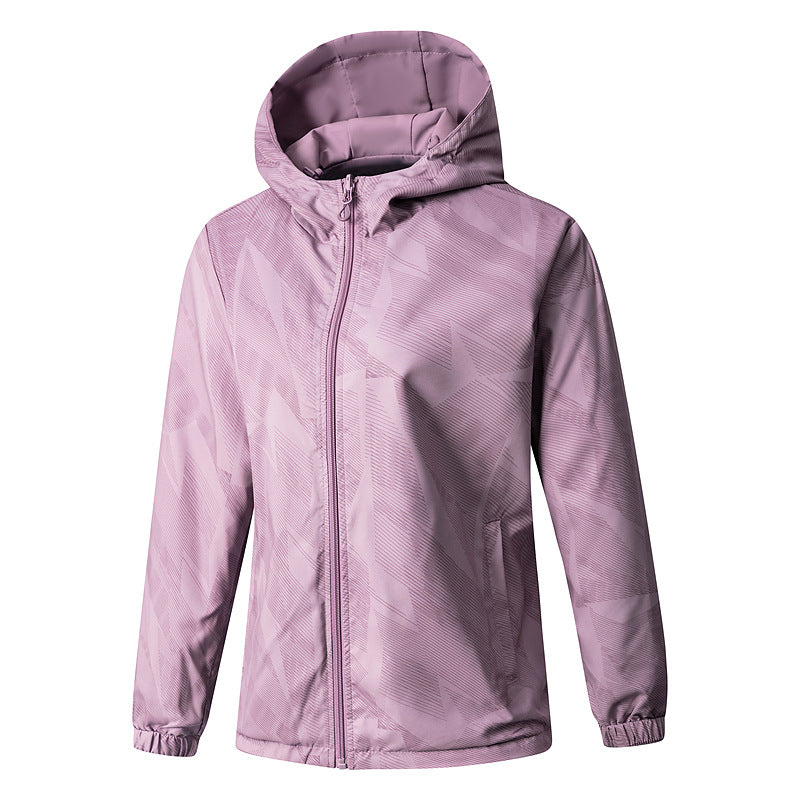 Women Lightweight Technical Hooded Jacket Water-Repellent with Full Zip and Elastic Cuffs