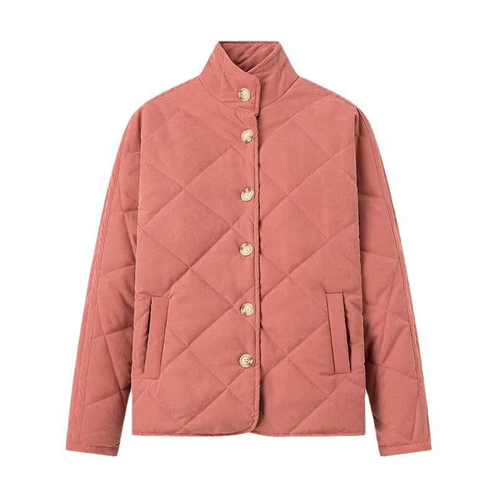 Women Padded Quilted Jacket with Stand-up Collar and Oversized Cut