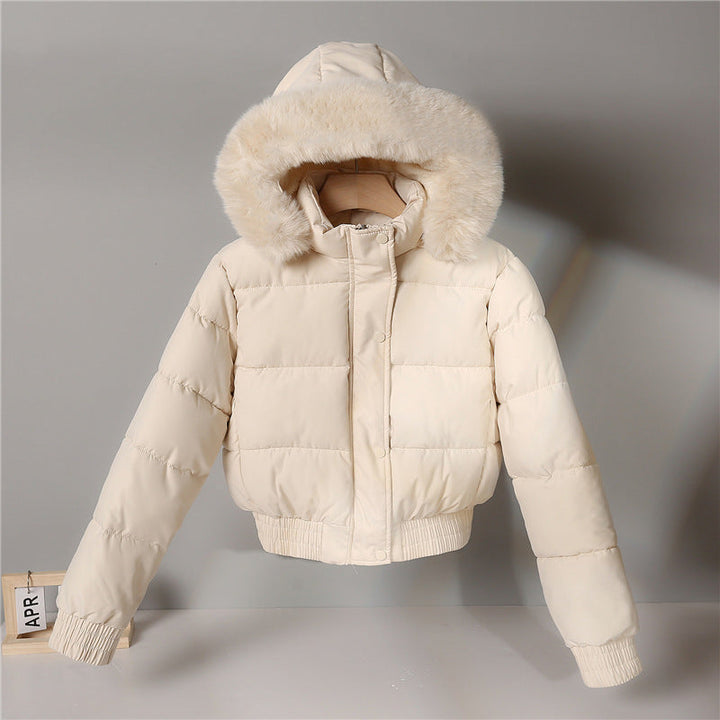 Women nan short cut thermal quilted jacket with removable faux fur hood and ribbed cuffs