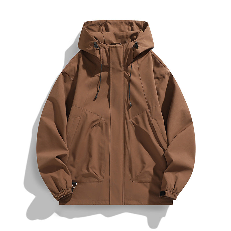 Unisex Lightweight Waterproof Utility Hoodie Jacket with Adjustable Cuffs and Large Pockets