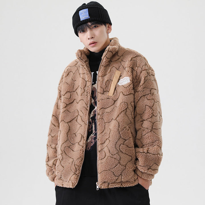Women cosy teddy fleece jacket with stand-up collar and drawstring