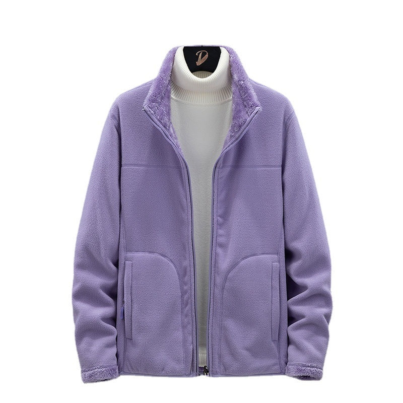 Women Cosy Fleece Jacket with Teddy Lining, Stand Collar and Two Zip Pockets