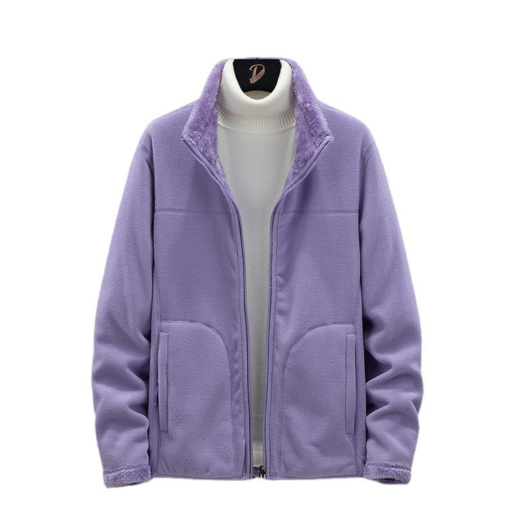 Women Cosy Fleece Jacket with Teddy Lining, Stand Collar and Two Zip Pockets