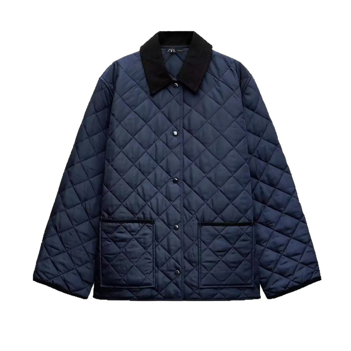 Women Lightweight Quilted Transitional Jacket in Oversized Cocoon with Cord Collar