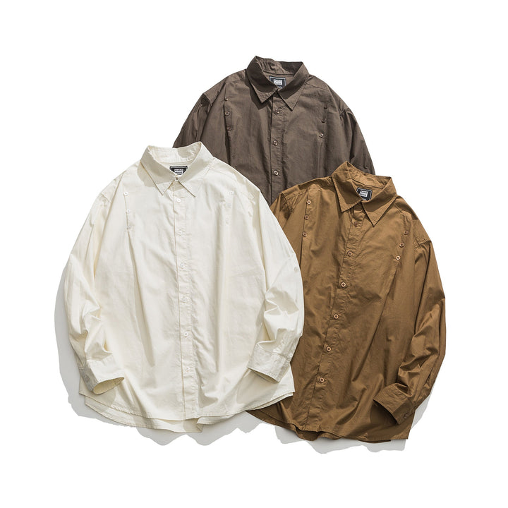 Unisex Oversized Shirt Jacket with side decorative button rows and rounded hem