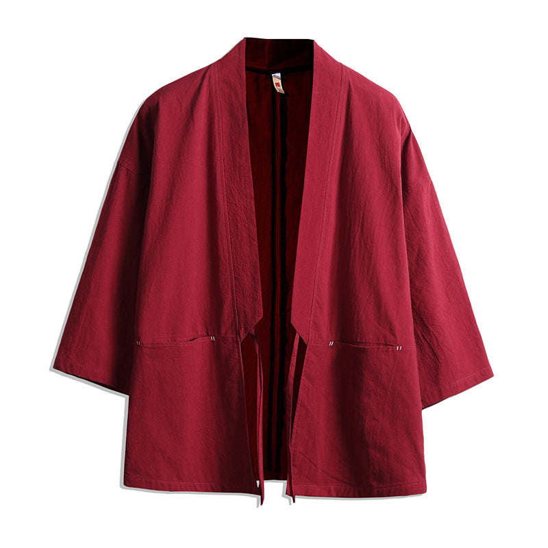 Unisex kimono jacket in oversized cut made of lightweight cotton blend with tie belt
