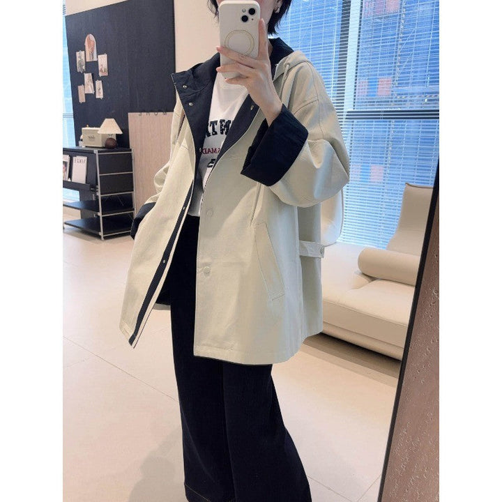 Unisex Oversized utilitarian Trench Coat with contrasted lining and hood