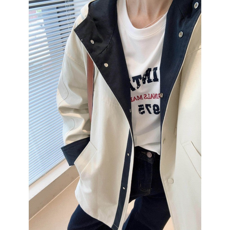 Unisex Oversized utilitarian Trench Coat with contrasted lining and hood