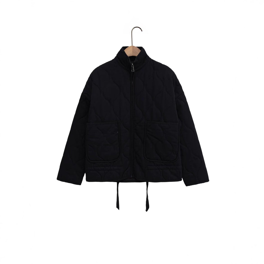 Women’s quilted jacket with stand-up collar, cushion quilting and drawstring
