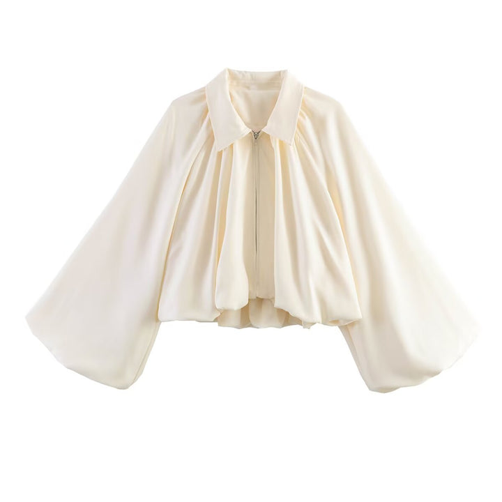Women’s short jacket with oversized balloon sleeves and zip