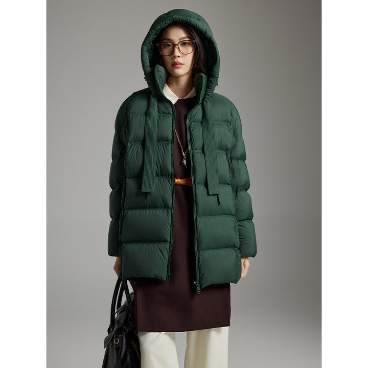 Ladies quilted warming down jacket with hood and loose silhouette