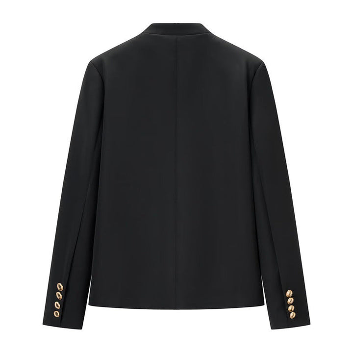 Women Military-Inspired Short Jacket with Stand-Up Collar and Golden Decorative Braid
