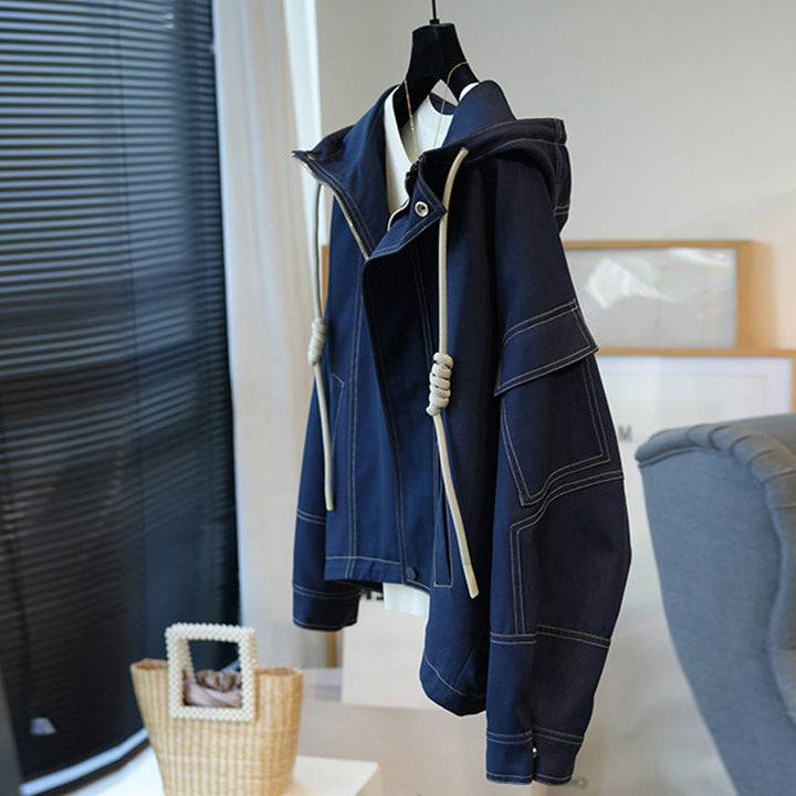 Women Oversize Utility Jacket with Hood, Drawstring and Patch Pockets