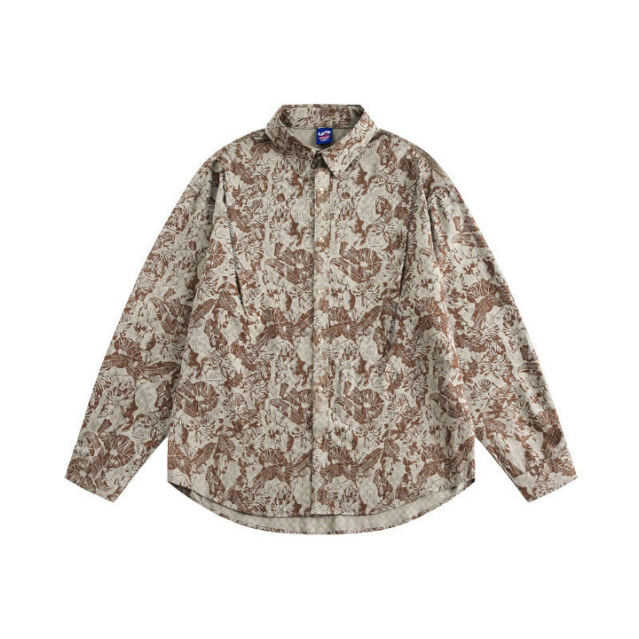 Unisex Oversized Shirt Jacket with floral jacquard structure and rounded hem