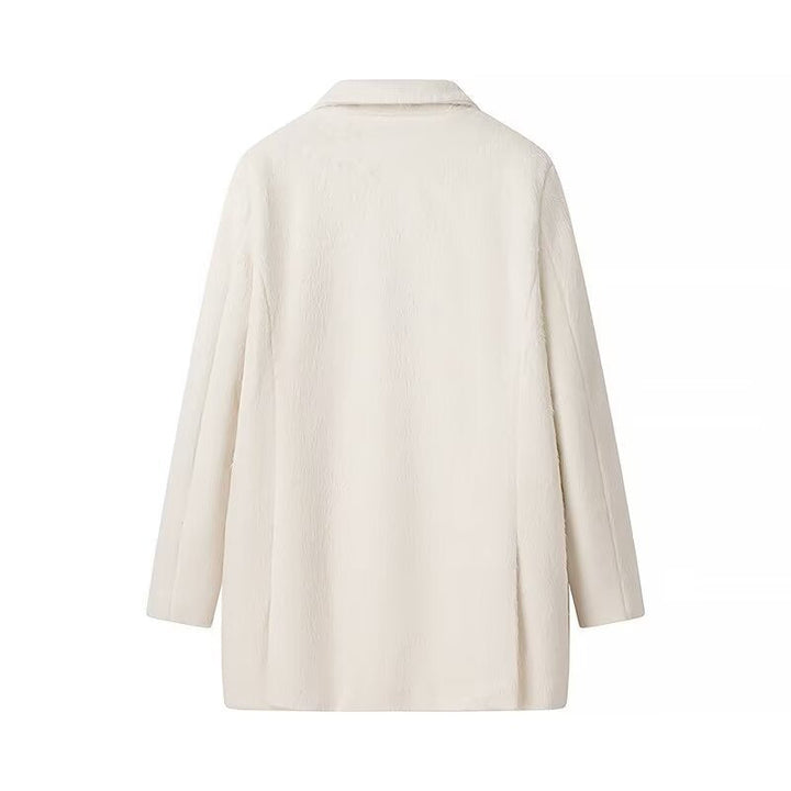 Women Padded Oversized Blazer Coat with Lapel Collar and Patch Pockets