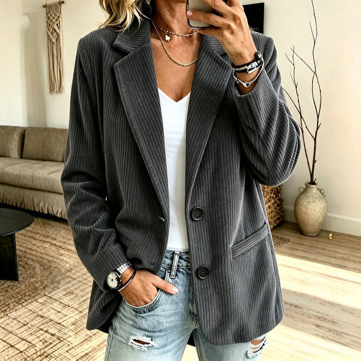 Women’s cord blazer with pinstripe look and oversized cut