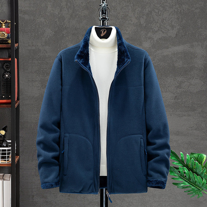 Women Cosy Fleece Jacket with Teddy Lining, Stand Collar and Two Zip Pockets