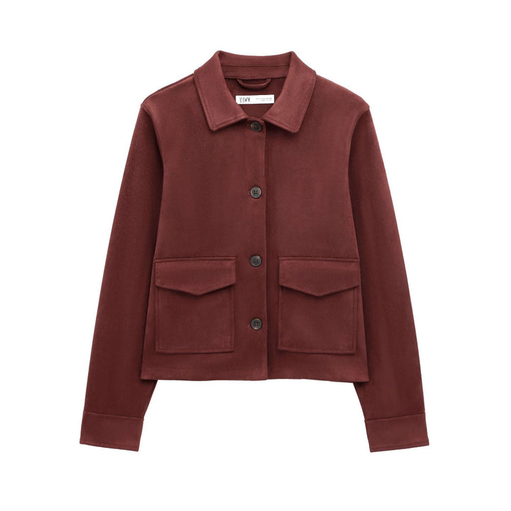 Ladies Short Suede Look Jacket with Flap Pockets