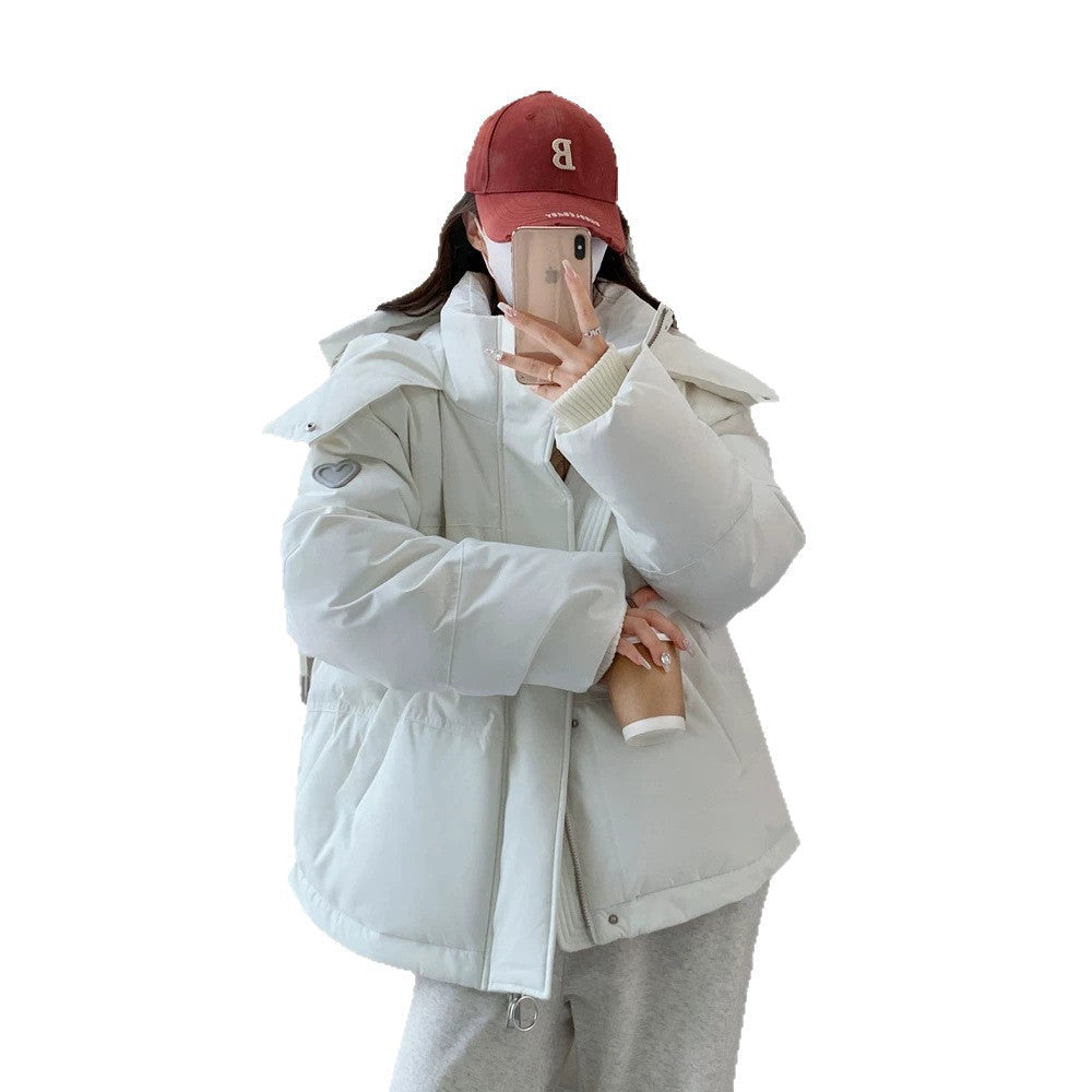 Women’s oversized quilted short jacket with hood, windproof lining and oversized collar