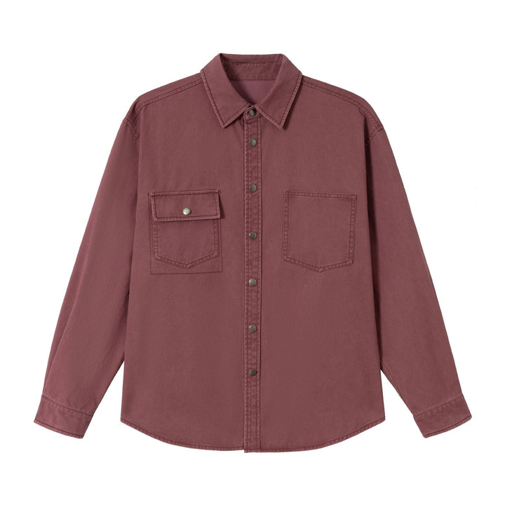 Ladies Oversize Shirt Jacket in Shacket Style made of washed cotton twill with snap button closure