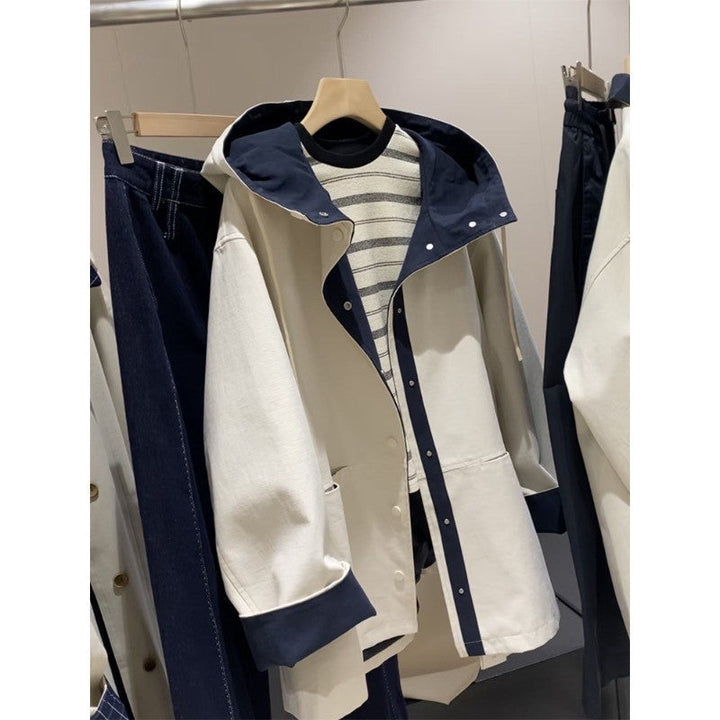 Unisex Oversized utilitarian Trench Coat with contrasted lining and hood