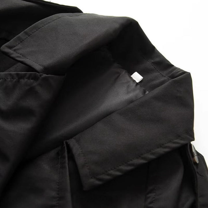Women Short Cut Cropped Trench Coat with Double-Breasted Button Closure and Epaulets