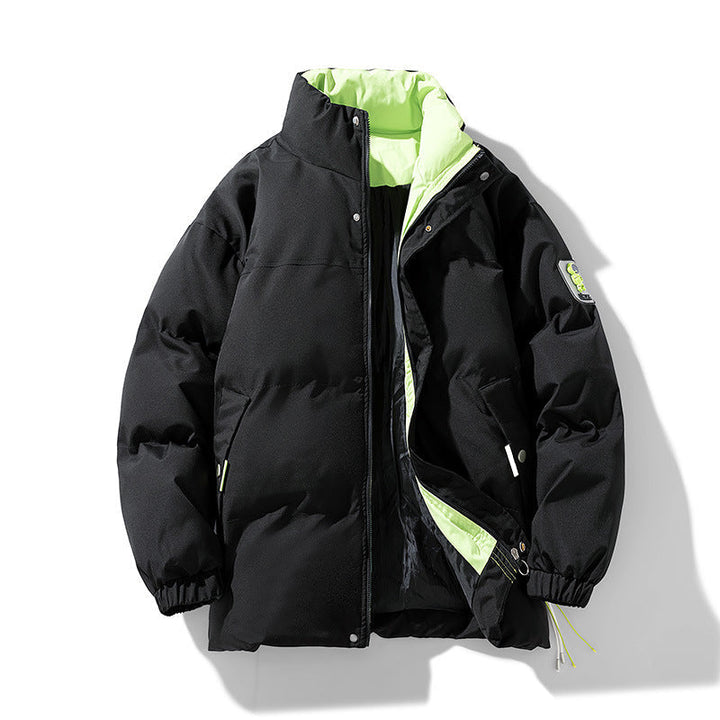 Women Padded Quilted Jacket with High Stand-Up Collar, Contrasted Lining and Drawstring