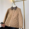 Ladies fashionable quilted jacket with elegant leather collar