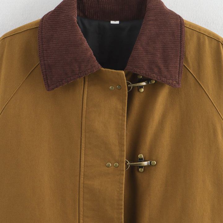 Women Boxy Field Jacket with Cord Collar, Toggle Closures and Large Flap Pockets