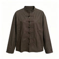 Men's Linen Jacket with stand collar, button fastening - in cotton fabric for transitional weather