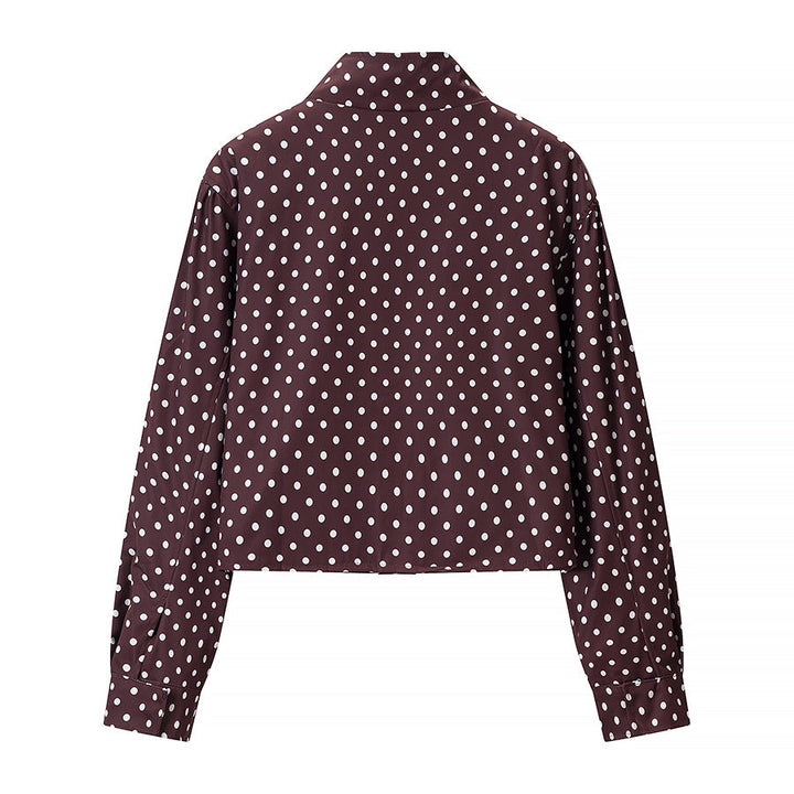 Women Polka Dot Short Jacket with Stand Collar and Concealed Snap Button Placket
