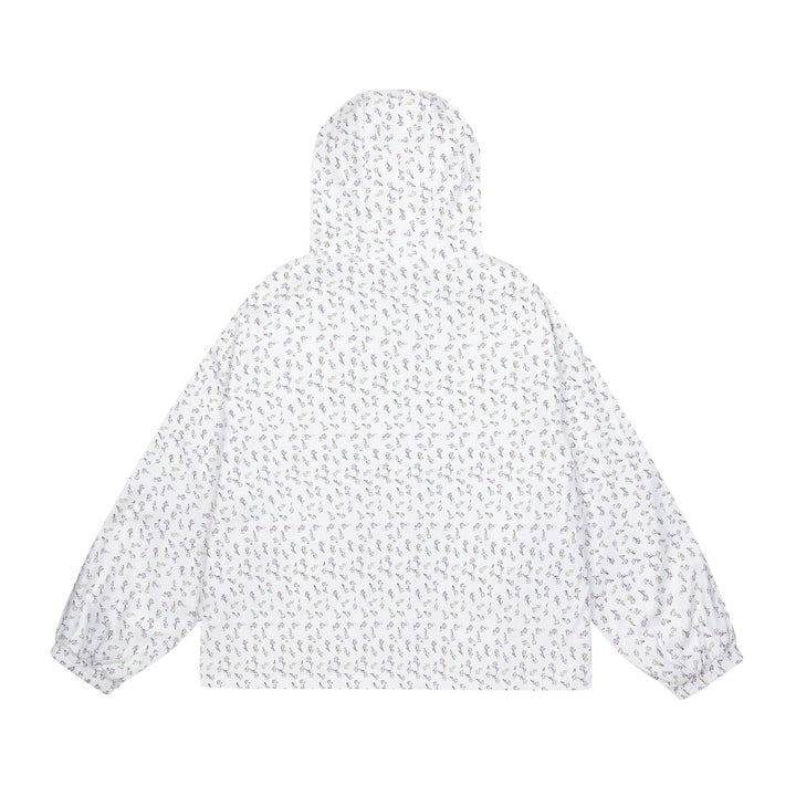Women’s lightweight hooded jacket with floral allover print and elastic cuffs