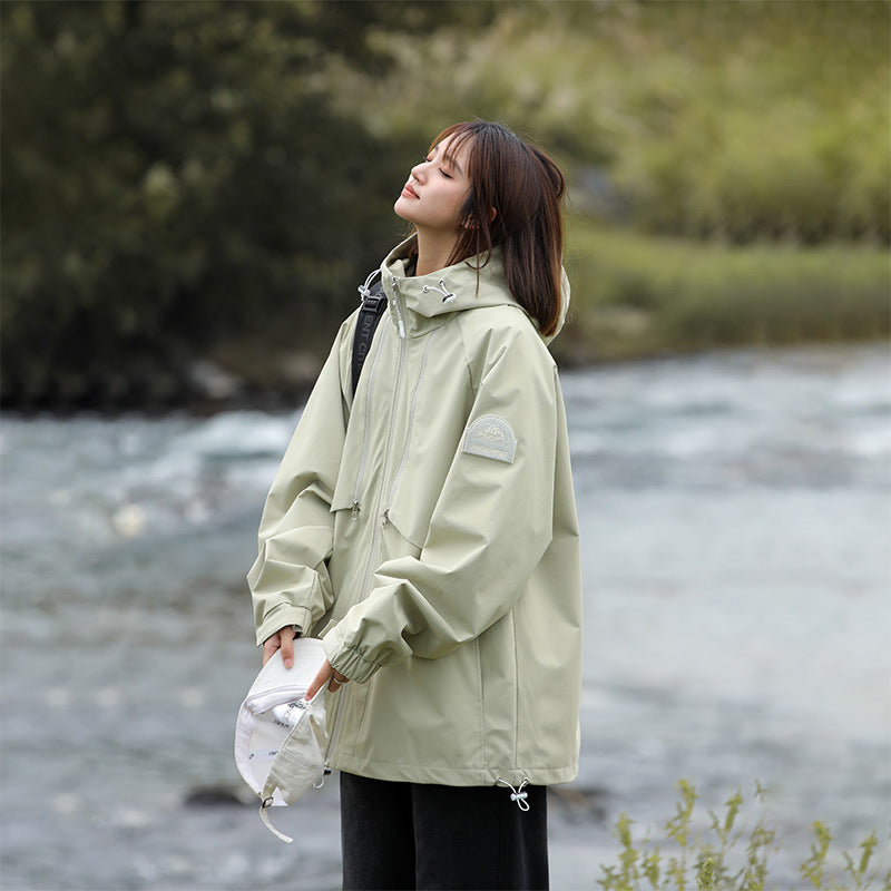 Women Lightweight Water-Repellent Oversized Functional Outdoor Jacket with Hood