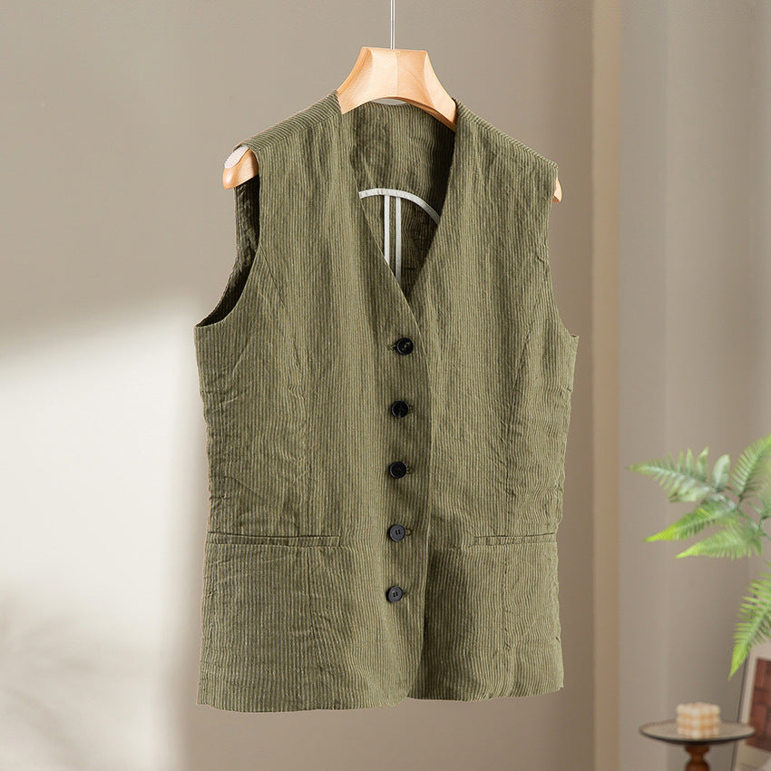 Ladies Tailored Cord Waistcoat with V-Neck and Patch Pockets
