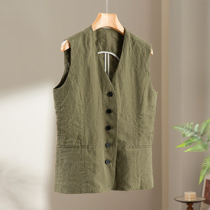 Ladies Tailored Cord Waistcoat with V-Neck and Patch Pockets