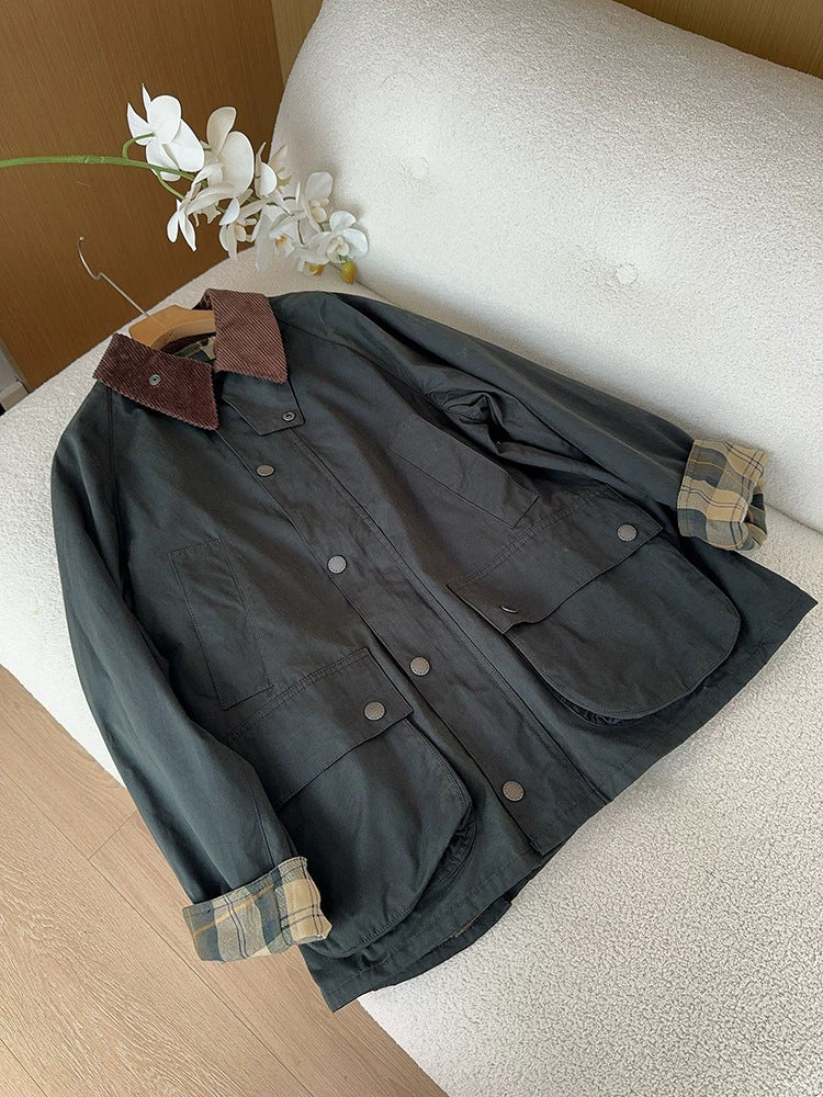Women’s Stylish Utility Jacket with Check Pattern