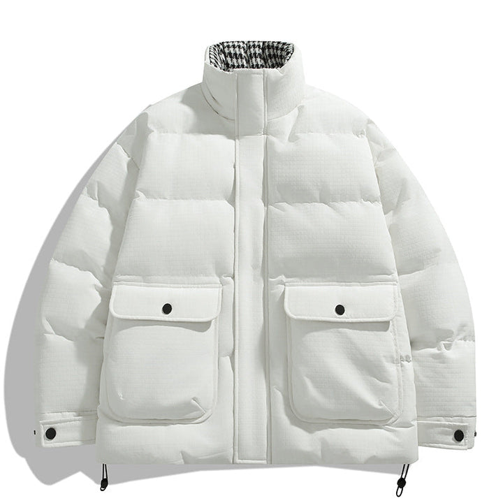 Unisex Padded Quilted Jacket with Large Flap Pockets, Stand-Up Collar, and Ripstop Structure