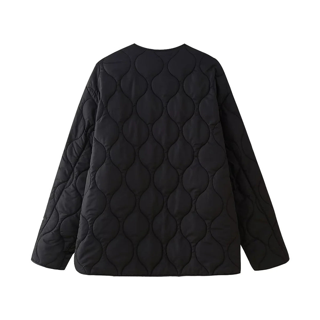 Women geometric quilted oversized liner jacket without collar